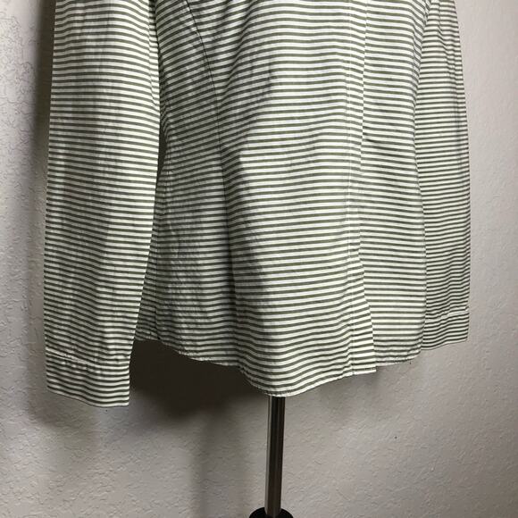 Lafayette 148 olive green white striped button down top size 10 - Picture 3 of 13